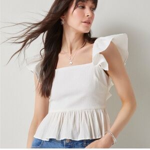NWT White Ruffle Sleeve Top